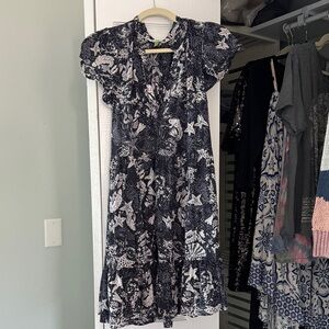 NWOT Anthropologie Celandine navy flutter sleeve dress size medium